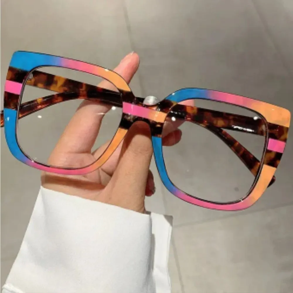 ♡♡♡Statement Stripped  Computer Glasses Colorful Bright Square Plastic Rims